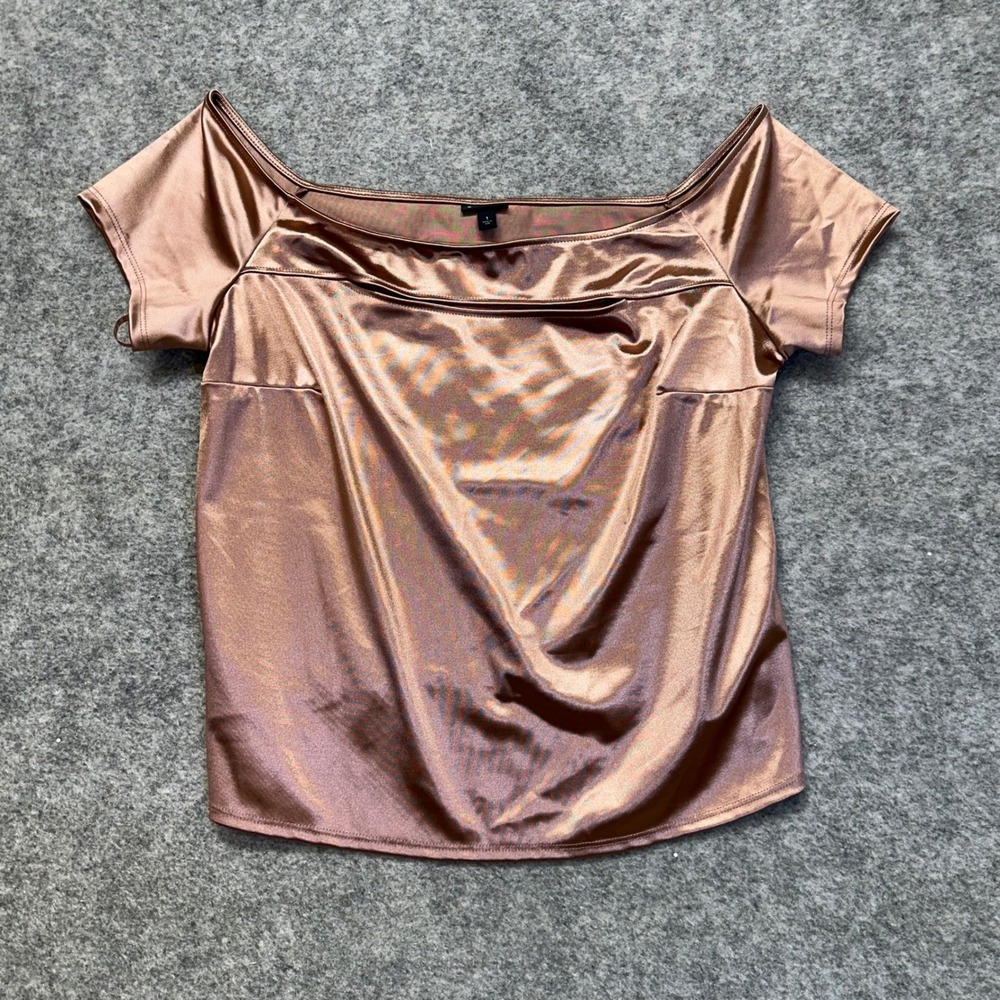 Torrid Off Shoulder Top Women 1 Copper Metallic Shimmer Short Sleeve